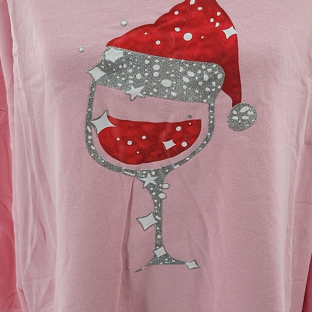 Pink Santa Wine Glass Sweatshirt New - Picture 14 of 15